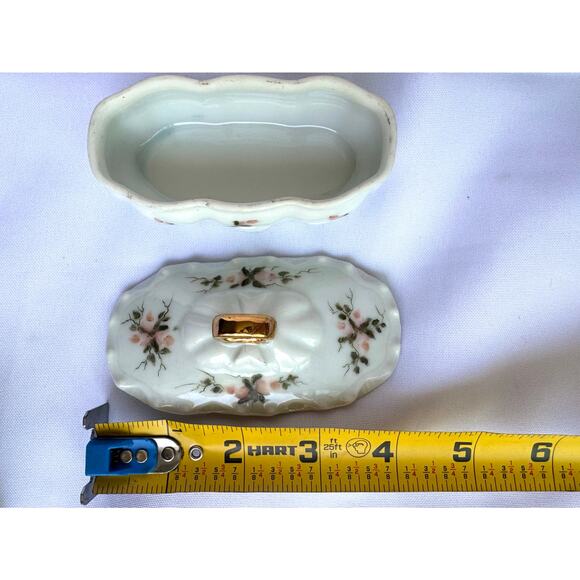 Vintage Floral Porcelain/Ceramic Trinket Box & Vase Hand Painted Set 3" - Picture 7 of 9